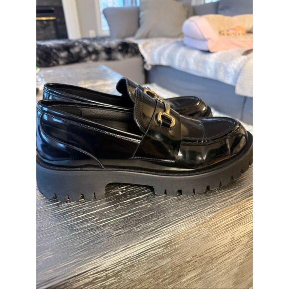 Steve Madden Lando Black Faux Patent Leather Lug Sole Loafers sz 11 - Picture 6 of 7
